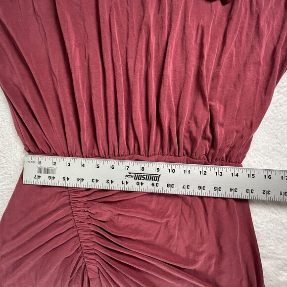 Moulinette Soeurs Womens Burgundy Ruched Midi Dress Medium Short Sleeve Stretch - Picture 8 of 10